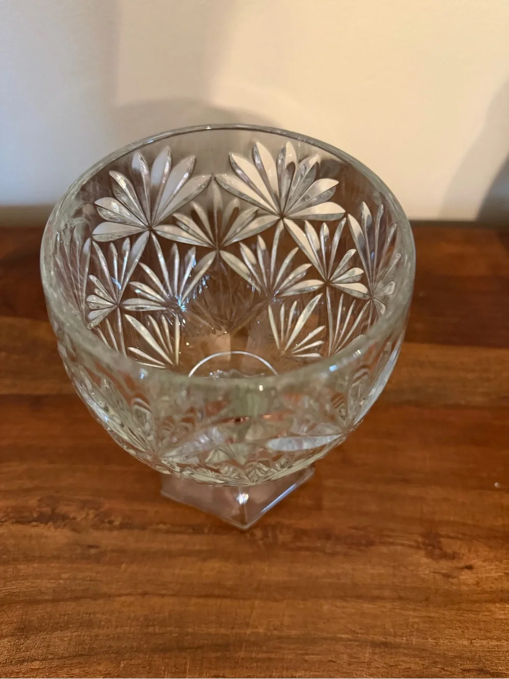 Vintage Teleflora Cut Crystal Footed Goblet Vase Hexagonal Base